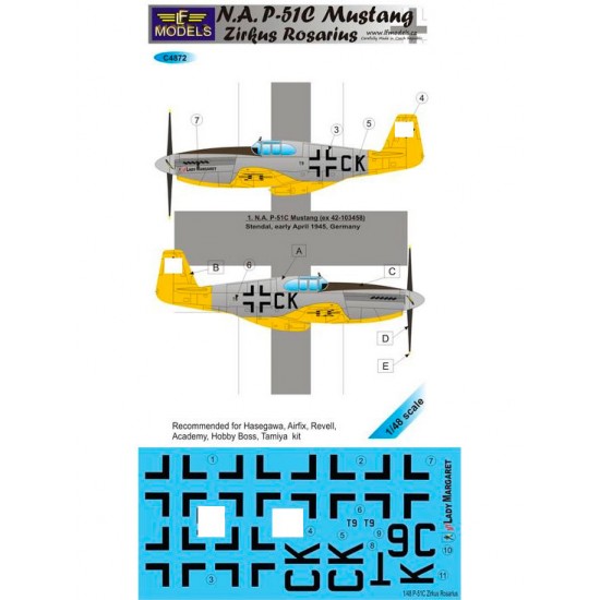 1/48 P-51C Mustang Zirkus Rosarius Decal for Hasegawa/Tamiya/Airfix/Revell/Academy