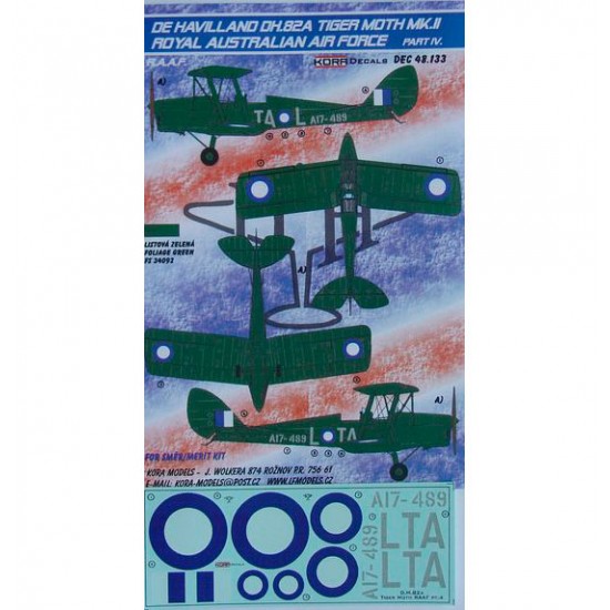 1/48 De Havilland DH.82A Tig.Moth Mk.II RAAF IV Decal for Smer, Marit kit