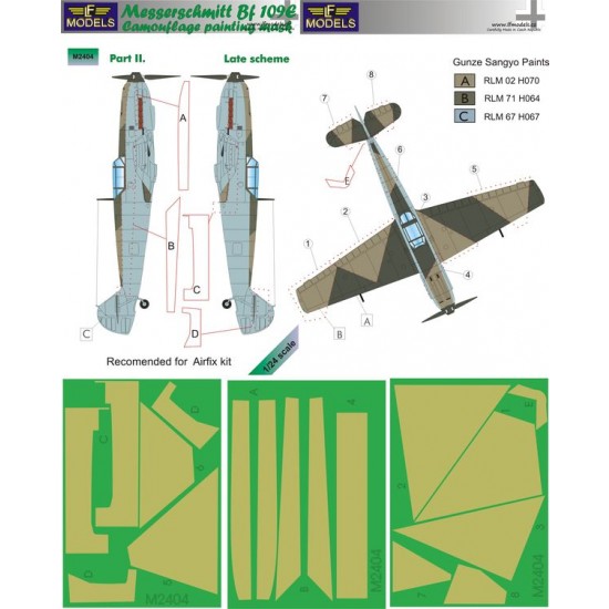 1/24 Messerschmitt Bf 109E Late scheme pt.II. Camo Painting Mask for Airfix kit