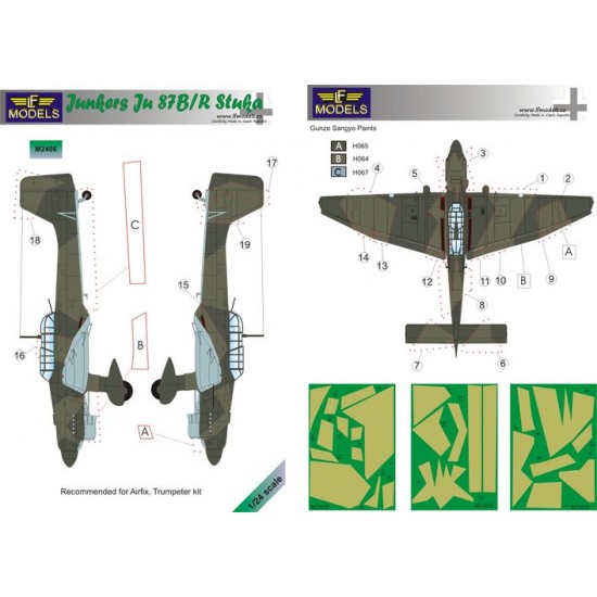 1/24 Junkers Ju-87B/R Camouflage Painting Mask for Airfix, Trumpeter kit