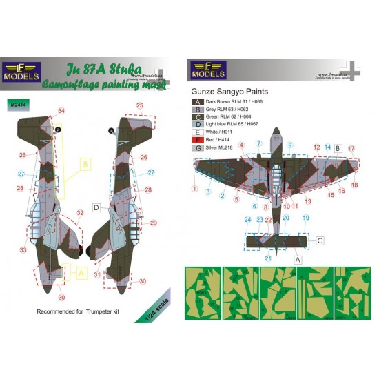 1/24 Ju 87A Stuka Camouflage Painting Mask for Trumpeter kit