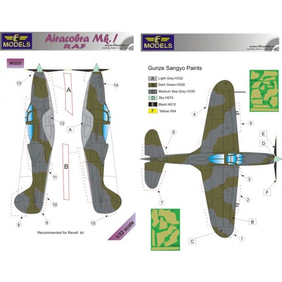 1/32 Bell Airacobra Mk. I RAF Camouflage Painting Masks for Revell kit