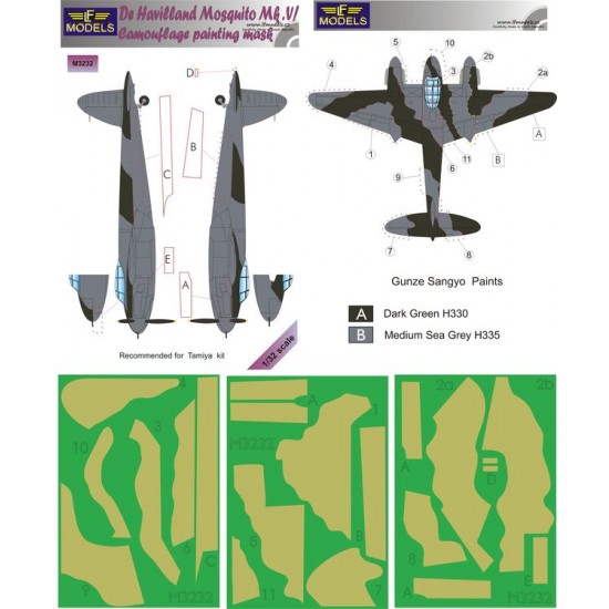 1/32 D.H. Mosquito Mk. VI Camouflage Painting Mask for Tamiya kit