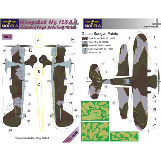 1/32 Henschel Hs 123A-1 Camouflage Painting Mask for Alley Cat kit