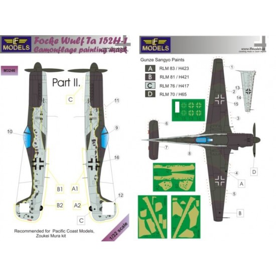 1/32 Focke Wulf Ta 152H-1 pt.II. Camo Mask for Zoukei Mura