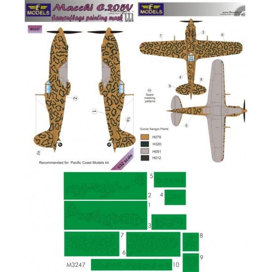 1/32 Macchi MC.205V Camouflage Painting Mask for Pacific Coast Models kit