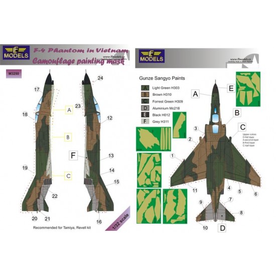 1/32 McDonnell Douglas F-4 USAF in Vietnam Camo Painting Mask for Tamiya/Revell