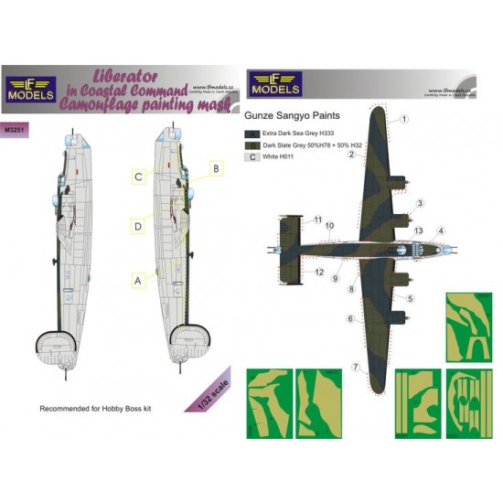 1/32 Consolidated Liberator Coastal Command Camo Painting Mask for Hobby Boss