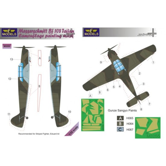 1/32 Messerschmitt Bf 108 Taifun Camo Painting Mask for Striped Fighter/Eduard