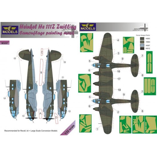 1/32 Heinkel He 111Z Zwilling Camo Mask for Revell/kit + Large Scale Conversion Models