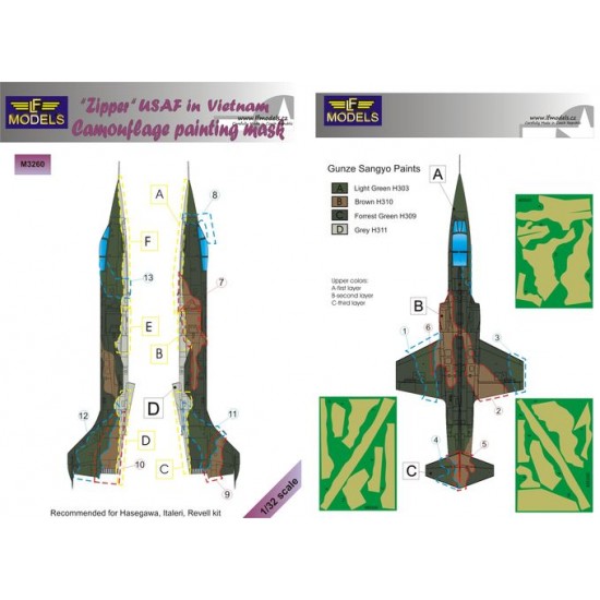 1/32 Lockheed F-104C Starfighter USAF in Vietnam Camo Mask for Hasegawa/Italeri/Revell