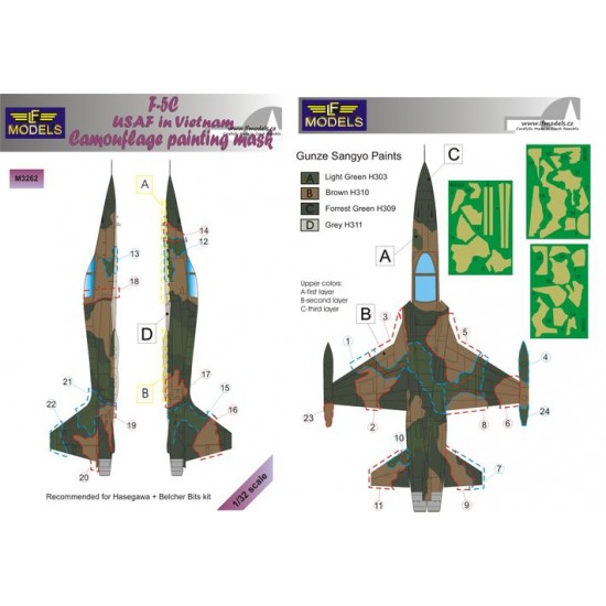 1/32 Northtrop F-5C Freedom Fighter USAF in Vietnam Camo Mask for Hasegawa