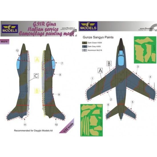 1/32 G.91R Gina Italian service Camouflage painting mask for Dayglo Models kit.