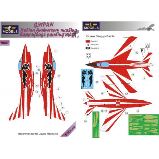 1/32 G.91PAN Gina Italian Anniversary marking Camo Mask with decal for Dayglo Models.
