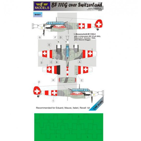 1/48 Bf 110G over Switzerland Mask (1 marking option) for Eduard/Mauve/Italeri/Revell