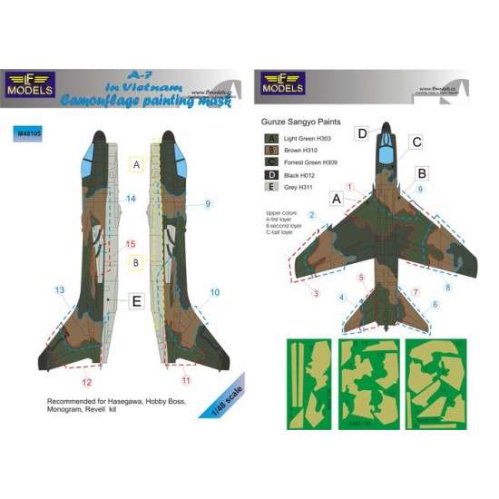 1/48 Vought A-7 Corsair II in Vietnam Camo Mask for Hasegawa/Hobby Boss/Monogram/Revell.