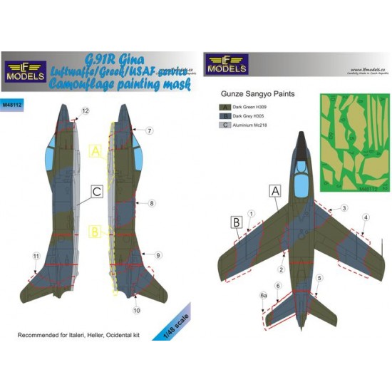 1/48 G.91R Gina Luftwaffe/Greek/USAF service Camo Mask for Italeri/Heller/Ocidental.