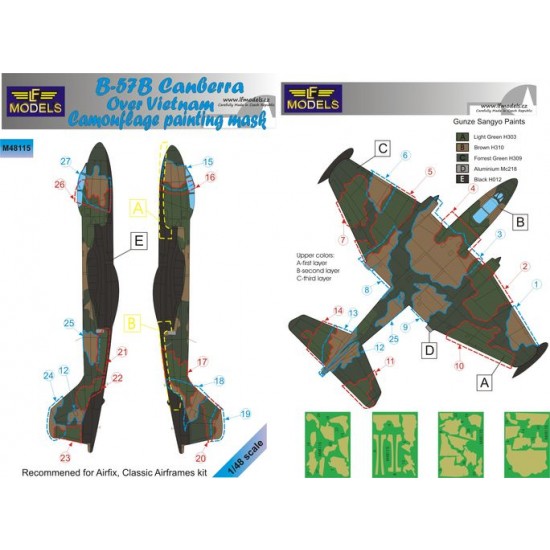 1/48 B-57B Canberra over Vietnam Camo Mask for Airfix/Classic Airframes