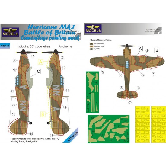 1/48 Hurricane Mk.I Battle of Britain Camo Mask for Hasegawa/Airfix/Italeri/Hobby Boss