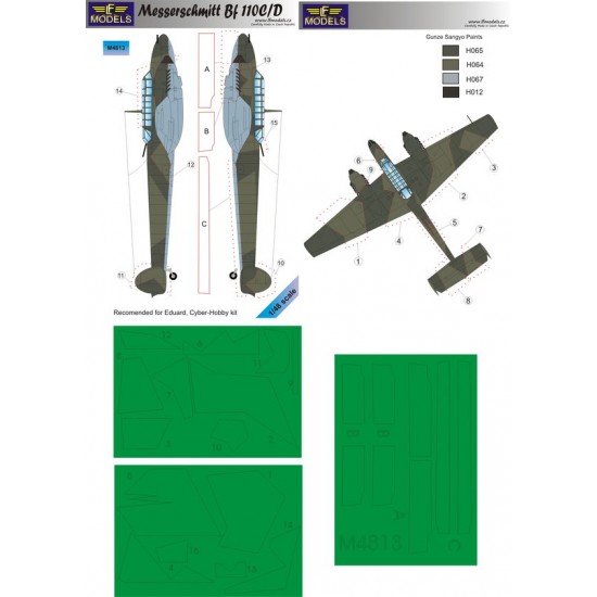 1/48 Messerschmitt Bf 110C/D Camouflage Painting Masks for Eduard, Cyber-Hobby