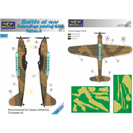 1/48 Battle at war Camouflage Painting Mask for Classic Airframes, Trumpeter.