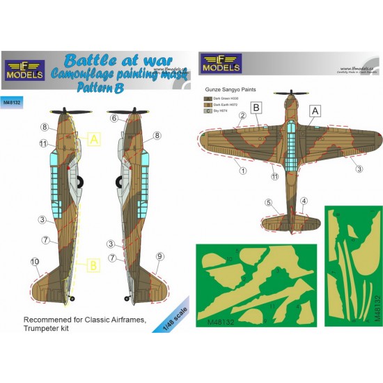 1/48 Battle at war Camouflage Painting Mask for Classic Airframes, Trumpeter.