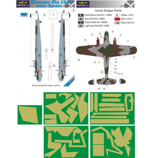 1/48 Dornier Do17E-1 over Spain Camouflage Painting Masks for Hobby Craft kit