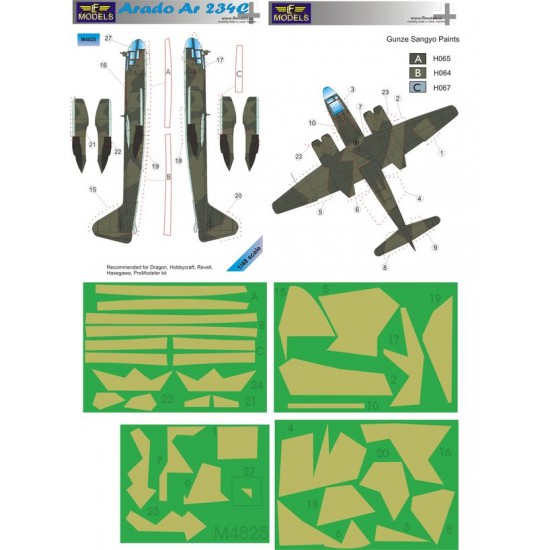 1/48 Arado Ar 234C Camo Masks for Dragon/Hobbycraft/Revell/Hasegawa/ProModeler