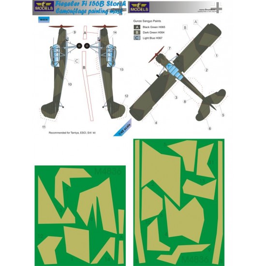 1/48 Fieseler Fi 156B Storch Camo Painting Mask for Tamiya/ESCI/Ertl kit