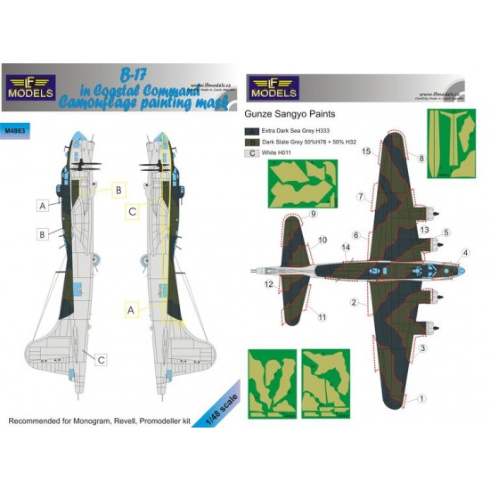 1/48 Boeing B-17 Coastal Command Camo Mask for Monogram/Revell/Promodeller kit