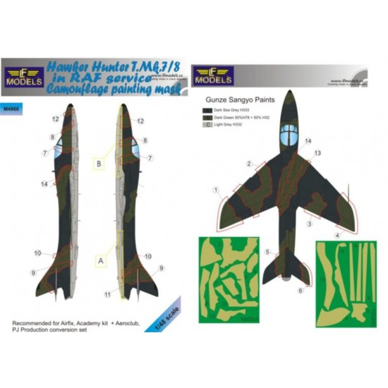 1/48 Hawker Hunter T.Mk.7/8 in RAF service Camo Mask for Airfix/Academy kit