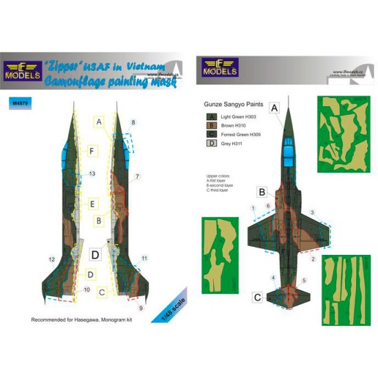 1/48 F-104C Starfighter USAF in Vietnam Camo Mask for Hasegawa/Monogram