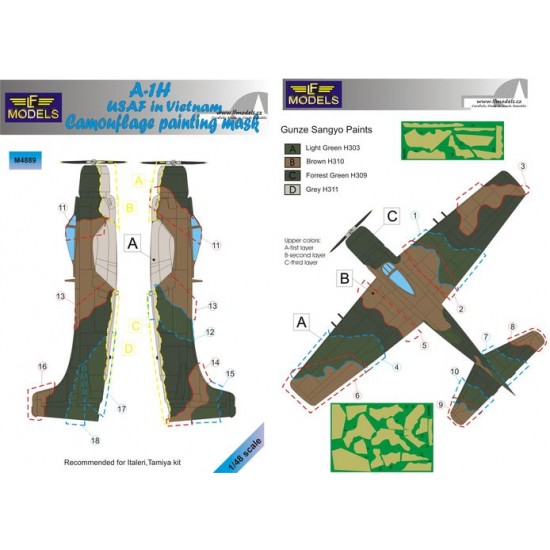 1/48 Douglas A-1H Skyrider USAF in Vietnam Camo Mask for Italeri/Tamiya kit