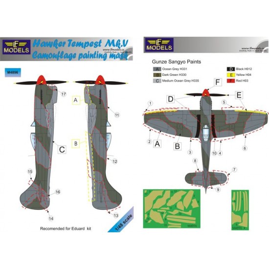 1/48 Hawker Tempest Mk.V Camouflage Painting Mask for Eduard kit.