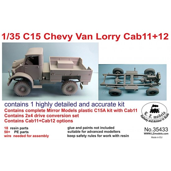 1/35 C15 Chevy Van Lorry Cab11+12 with 2x4 Drive Conversion parts