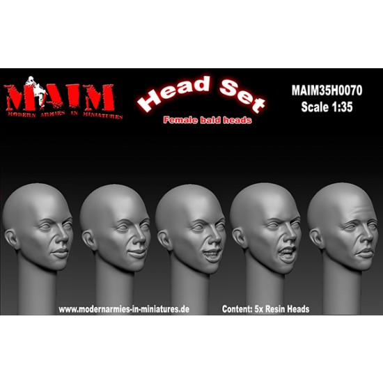 1/35 Female Bald Head Set #2 (5 Heads, resin)