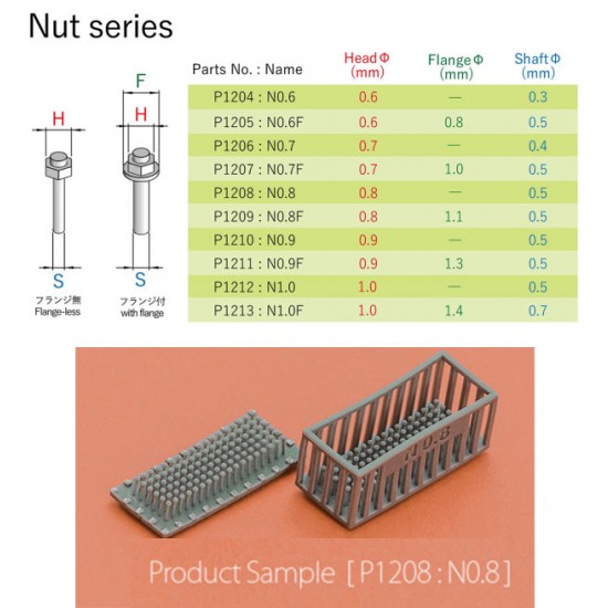 3D Printed Nut with Flange (flange: 0.8mm, shaft: 0.5mm, 100pcs)