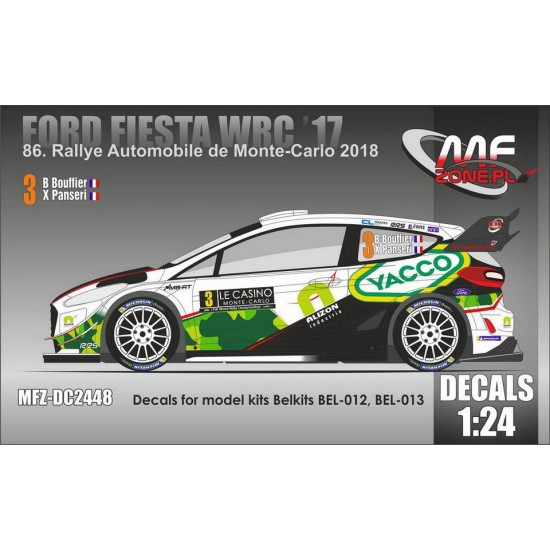 1/24 Ford Fiesta WRC '17 Bouffier Monte-Carlo 2018 Decal for Belkits BEL012, BEL013.