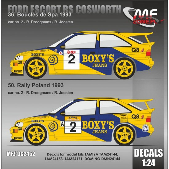 1/24 Ford Escort RS Cosworth R. Droogmans 50. Rally Poland 1993 Decal for Tamiya