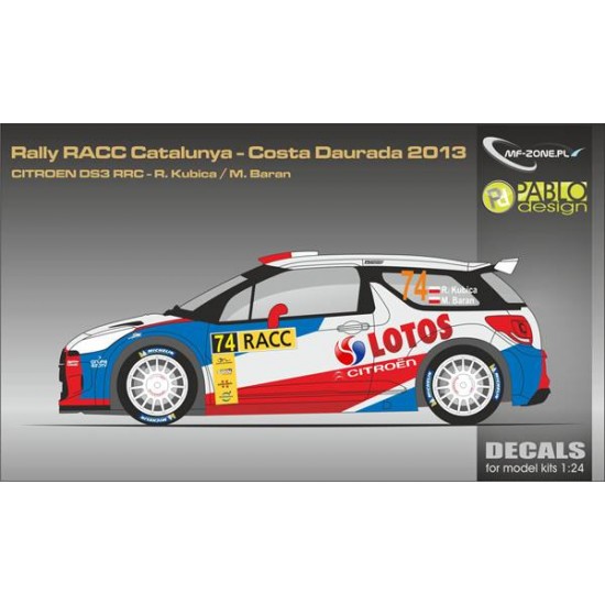 1/24 Citroen DS3 RRC - Rally RACC Catalunya 2013 Decal for Heller kits