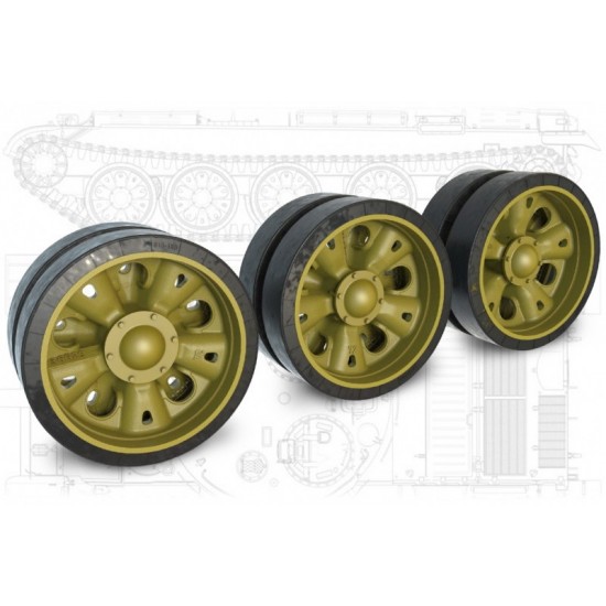 1/35 T-55A Road Wheel set (16pcs) with Standard and 4x Reinforced Hub for Takom/MiniArt