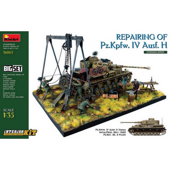 1/35 Repairing of PzKpfw. IV Ausf. H: Tank Kit, 4 Figures, Diorama Base & Accessories