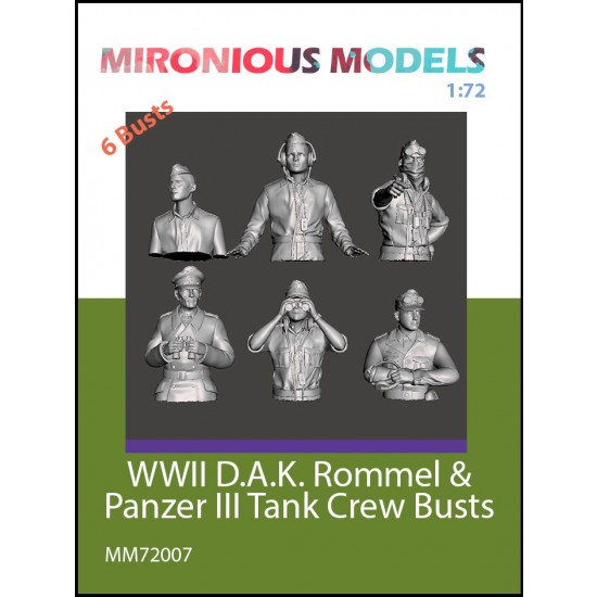 1/72 WWII German D.A.K. Rommel & Panzer III Tank Crew Bust (6 figures)