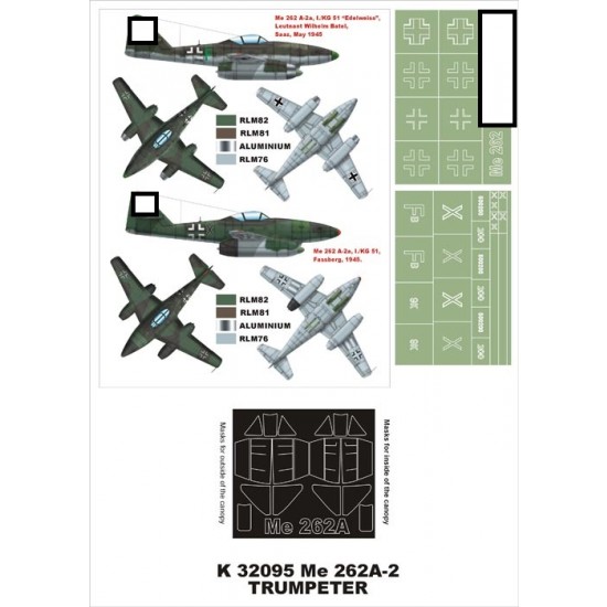 1/32 Me-262A-2 Paint Mask Vol.2 for Trumpeter (Canopy Masks + Insignia Masks)