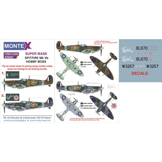 1/32 Spitfire MK Vb Paint Mask Vol.1 for HobbyBoss (Canopy Masks+Insignia Masks+Decals)