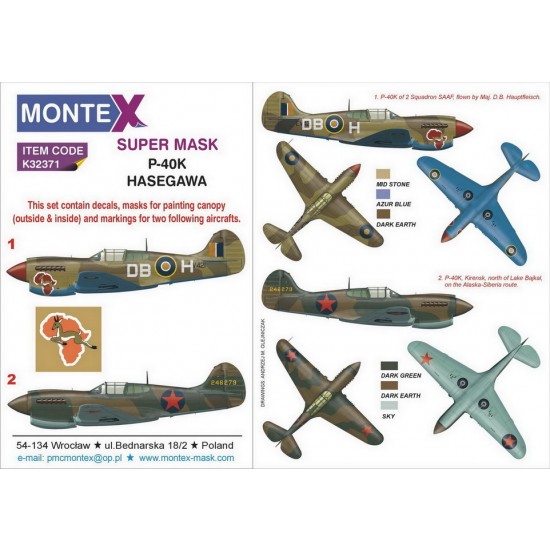 1/32 Curtiss P-40K Warhawk Paint Masks for Hasegawa (2x canopy & 2x insignia w/decals)