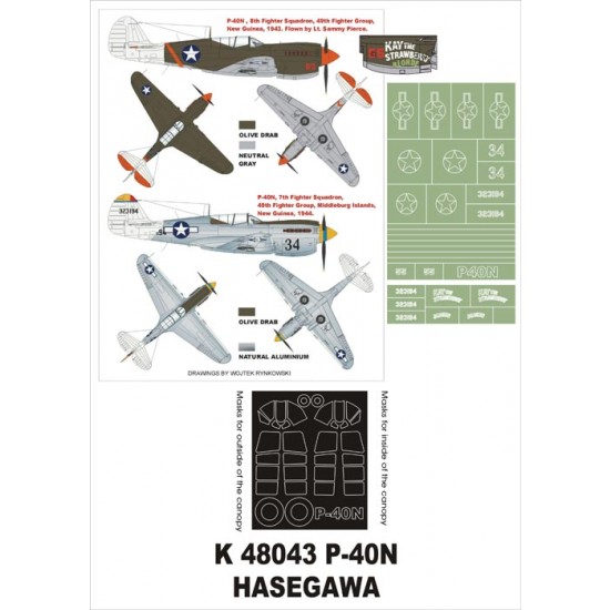 1/48 P-40N Paint Mask Vol.1 for Hasegawa (Canopy Masks + Insignia Masks)