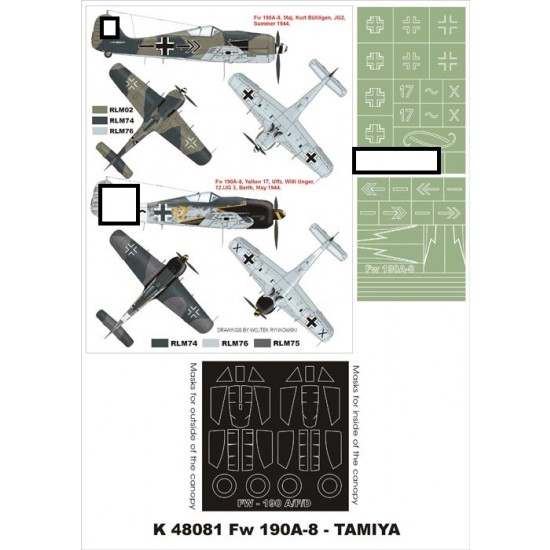 1/48 Focke-Wulf Fw 190A-8 Paint Mask Vol.3 for Tamiya (Canopy Masks + Insignia Masks)