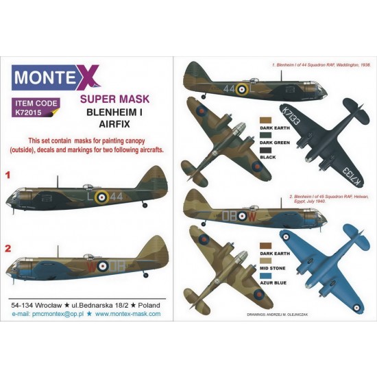 1/72 British Bristol Blenheim I Paint Masks for Airfix kits