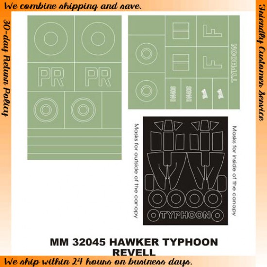 1/32 Hawker Typhoon I Paint Mask for Revell kit (Canopy Masks + Insignia Masks)